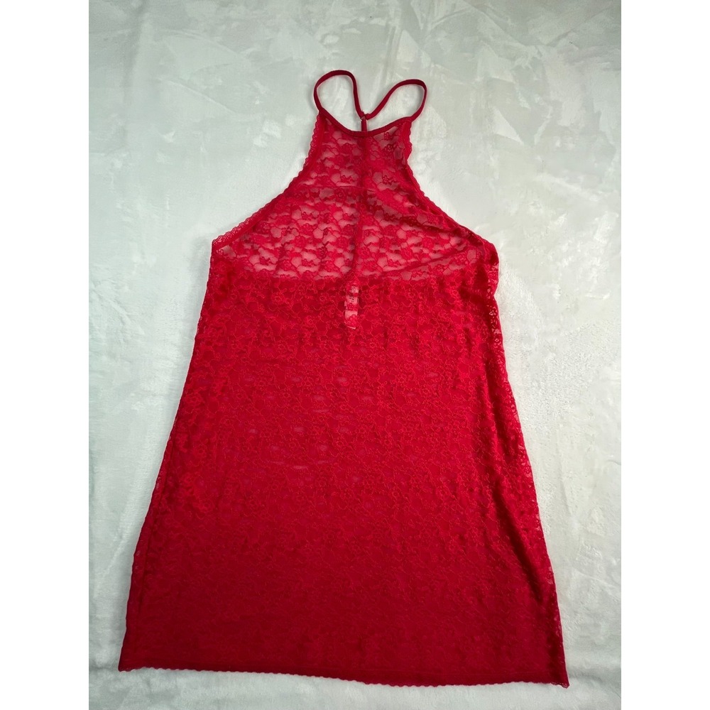 Victoria's Secret Womens L Lace Hot Pink Chemise Dress Lingerie Sheer‎